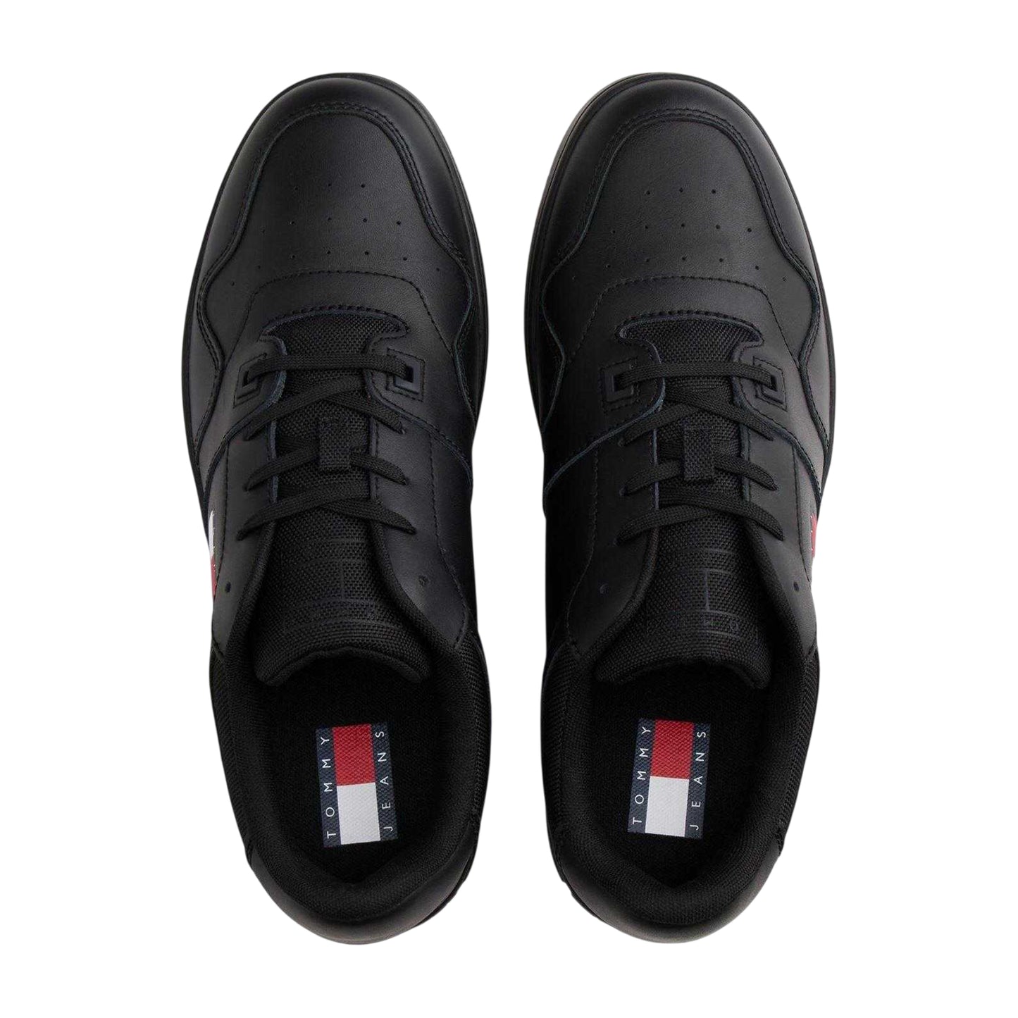 Black - Back - Tommy Jeans Mens Leather Low Cut Flat Trainers