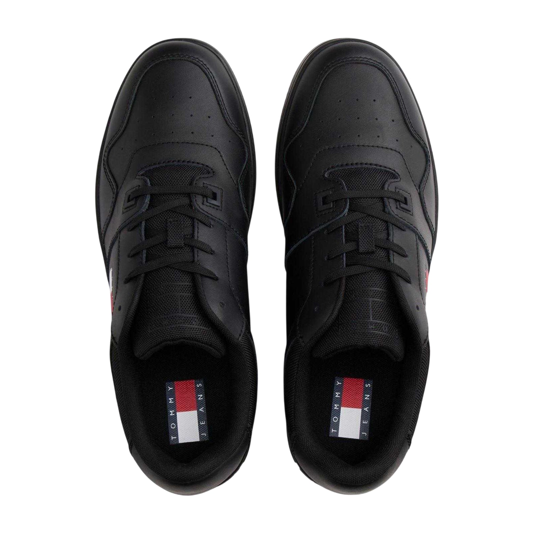 Black - Back - Tommy Jeans Mens Leather Low Cut Flat Trainers