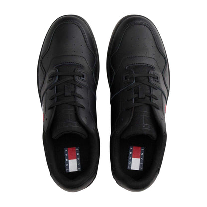 Black - Back - Tommy Jeans Mens Leather Low Cut Flat Trainers