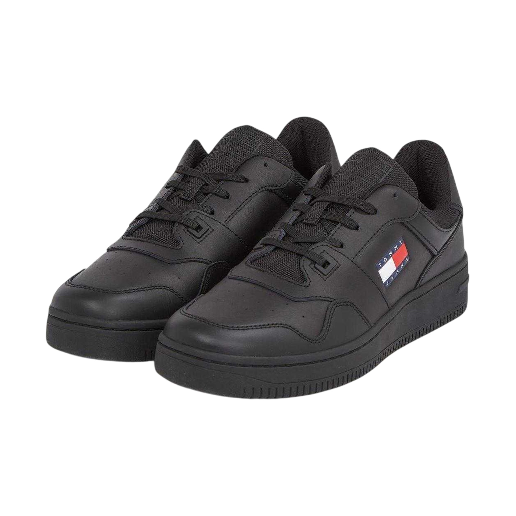 Black - Side - Tommy Jeans Mens Leather Low Cut Flat Trainers