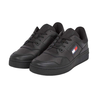 Black - Side - Tommy Jeans Mens Leather Low Cut Flat Trainers