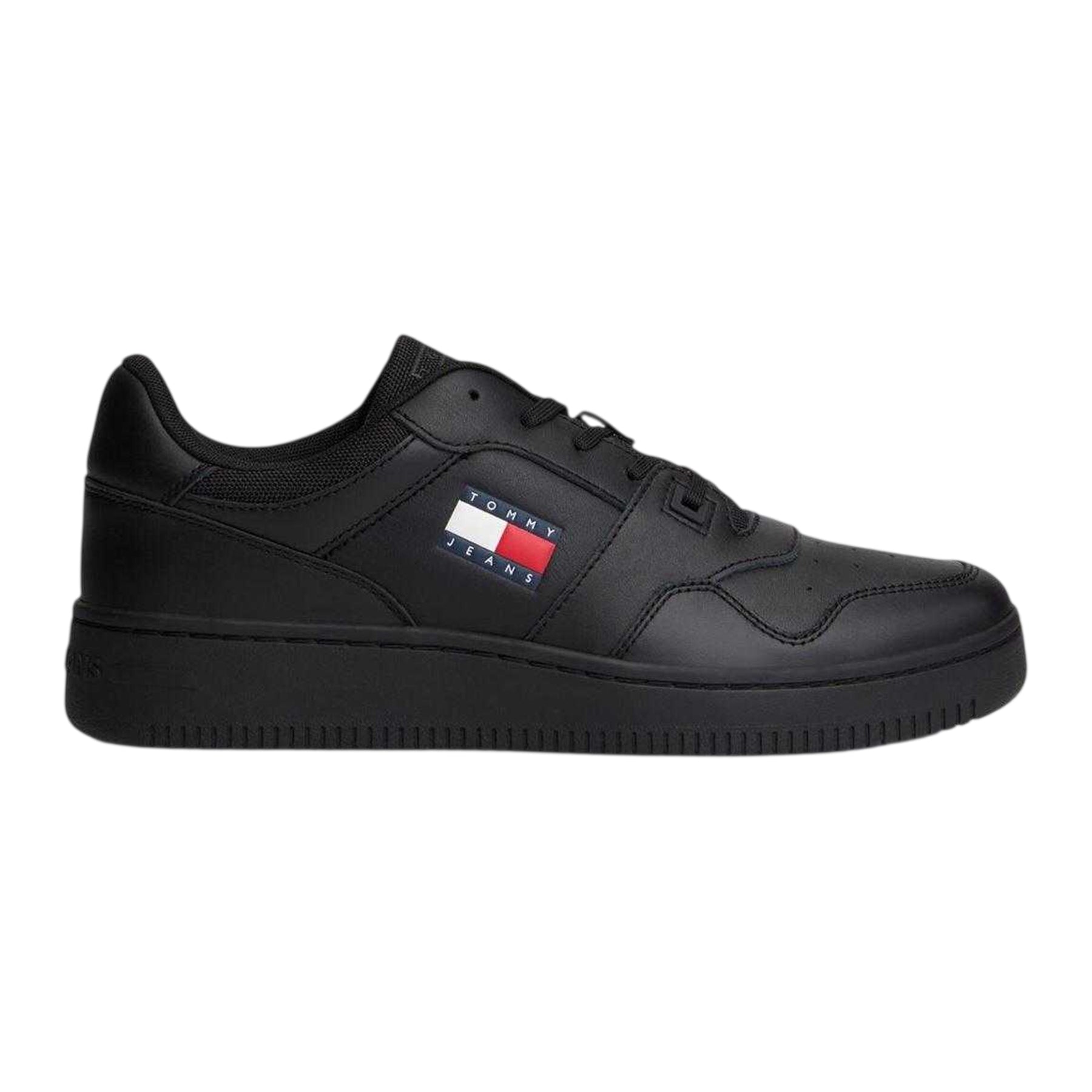 Black - Front - Tommy Jeans Mens Leather Low Cut Flat Trainers