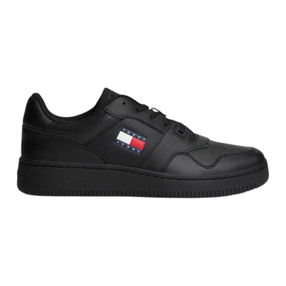 Black - Front - Tommy Jeans Mens Leather Low Cut Flat Trainers