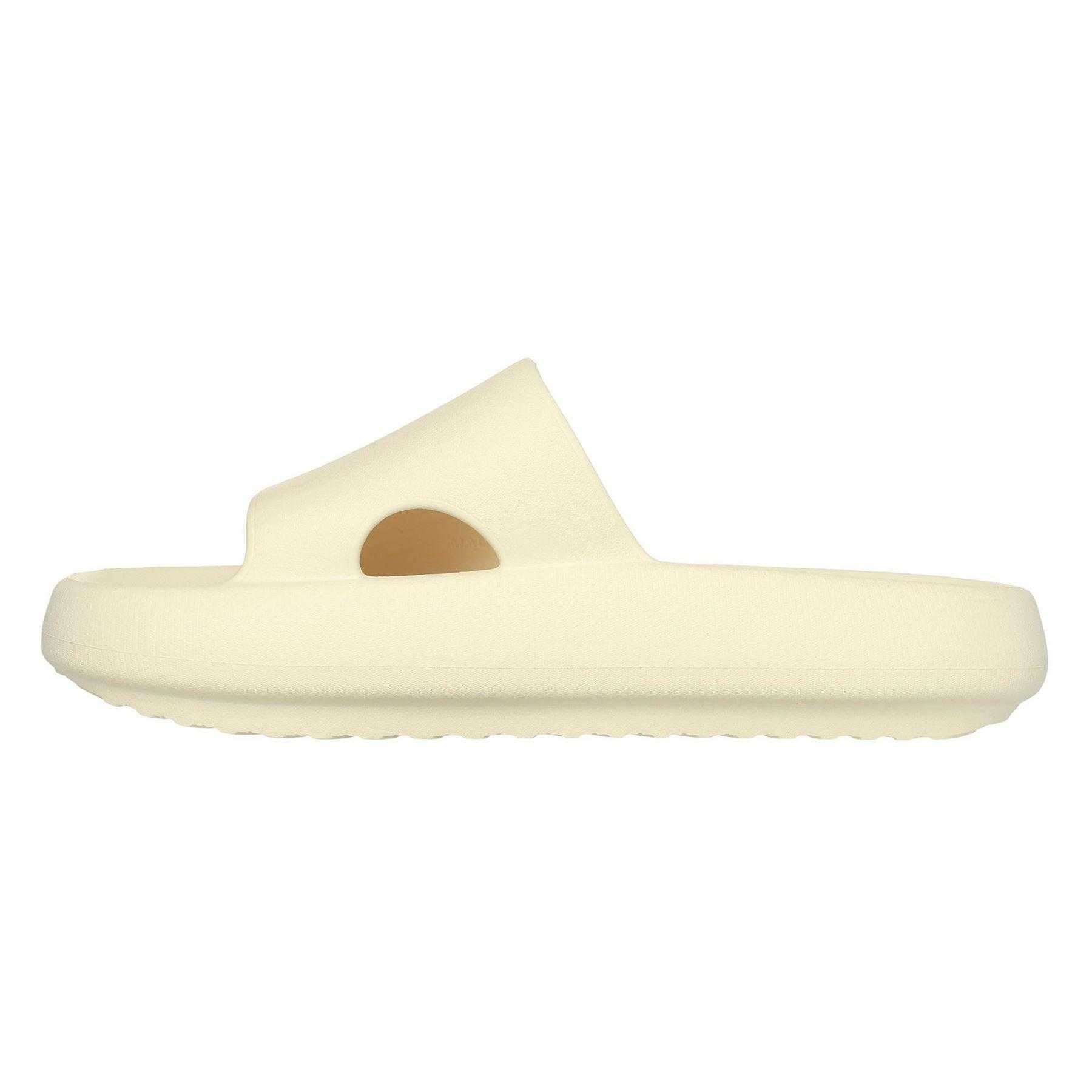 Cream - Back - Skechers Womens-Ladies Single Strap Arch Fit Flat Sliders