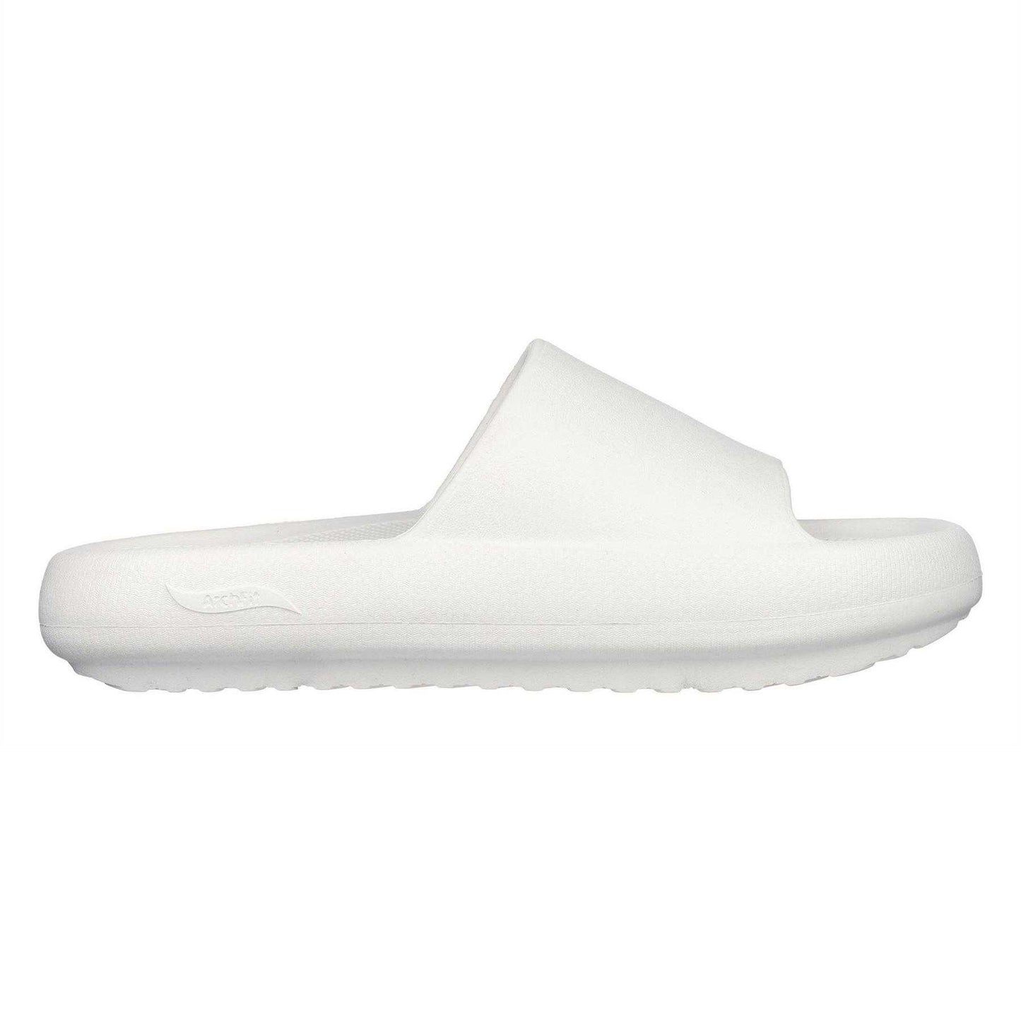 White - Side - Skechers Womens-Ladies Single Strap Arch Fit Flat Sliders
