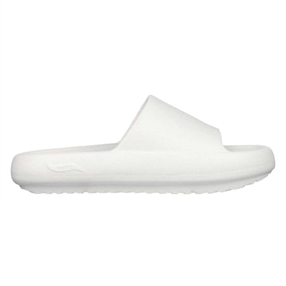 White - Side - Skechers Womens-Ladies Single Strap Arch Fit Flat Sliders