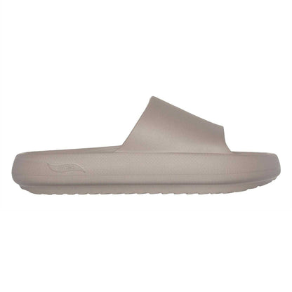 Grey - Side - Skechers Womens-Ladies Single Strap Arch Fit Flat Sliders