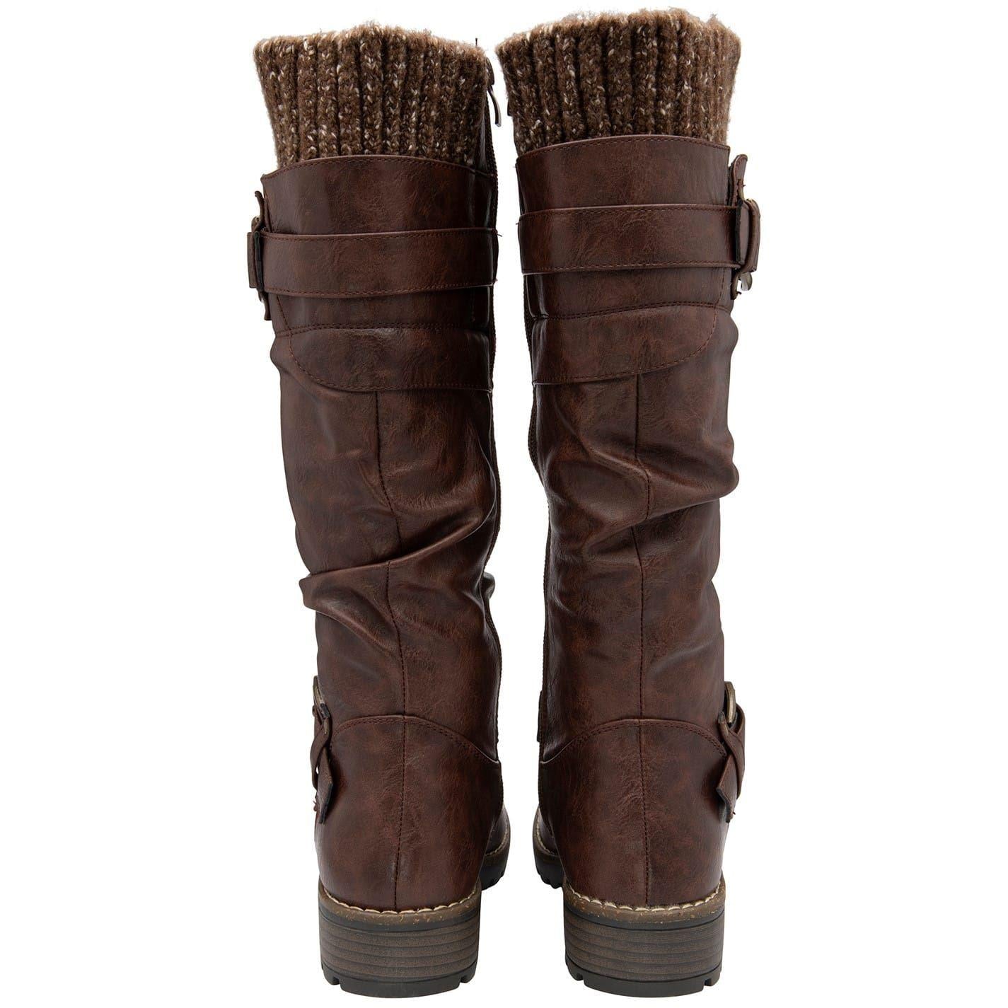 Brown - Back - Lotus Shoes Womens-Ladies Juniper Knitted Knee-High Boots