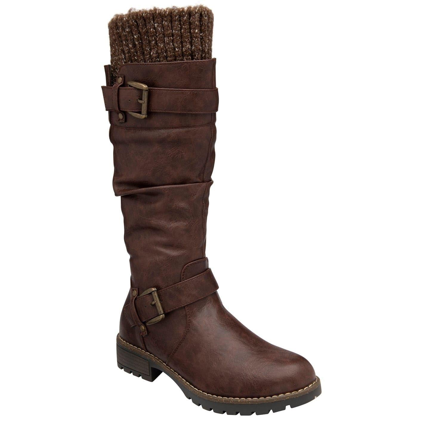 Brown - Front - Lotus Shoes Womens-Ladies Juniper Knitted Knee-High Boots