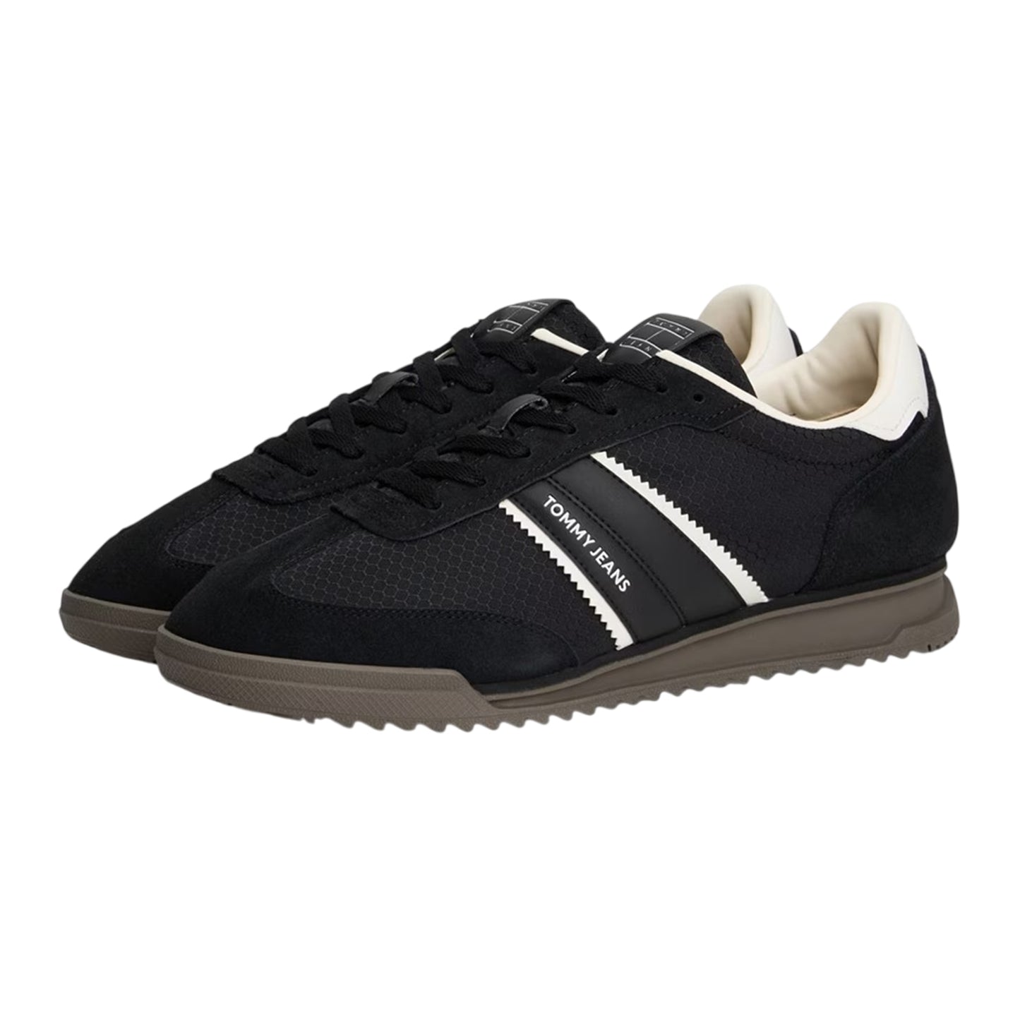 Black-White - Side - Tommy Jeans Mens Lace Up Low Cut Running Trainers