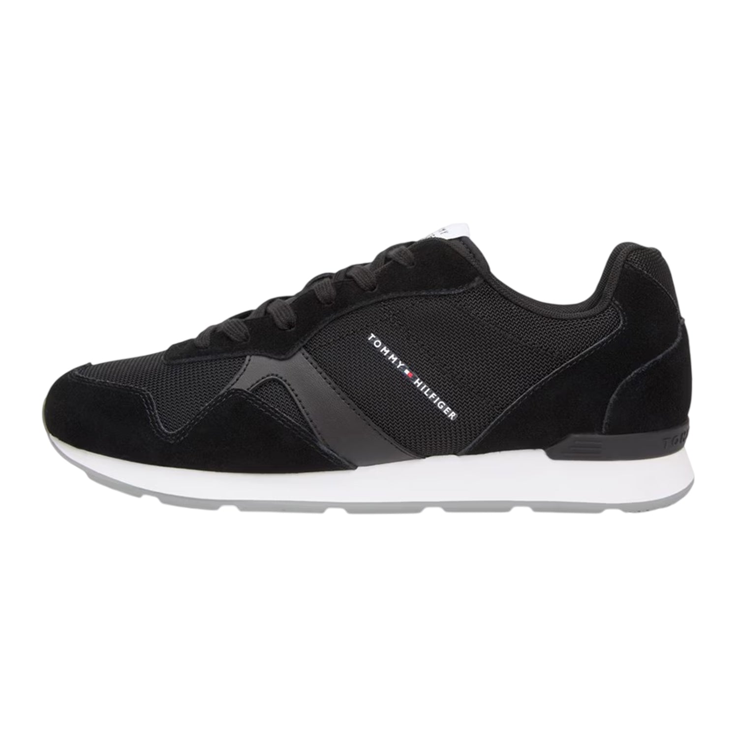Black - Side - Tommy Hilfiger Mens Leather Low Running Flat Trainers