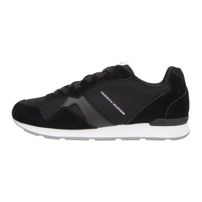 Black - Side - Tommy Hilfiger Mens Leather Low Running Flat Trainers
