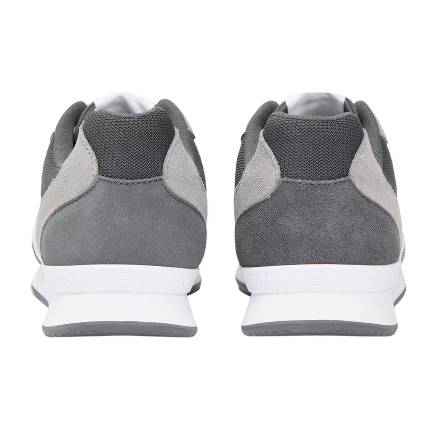 Grey - Back - Tommy Hilfiger Mens Leather Low Running Flat Trainers