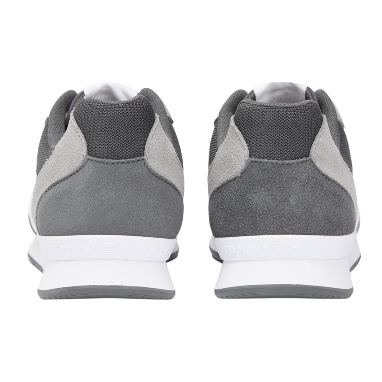 Grey - Back - Tommy Hilfiger Mens Leather Low Running Flat Trainers