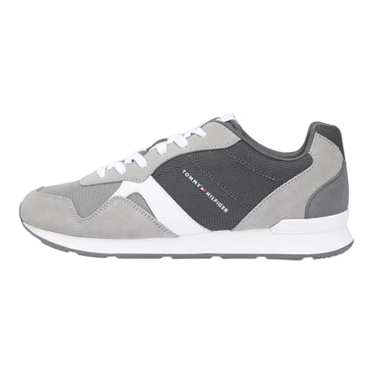 Grey - Side - Tommy Hilfiger Mens Leather Low Running Flat Trainers