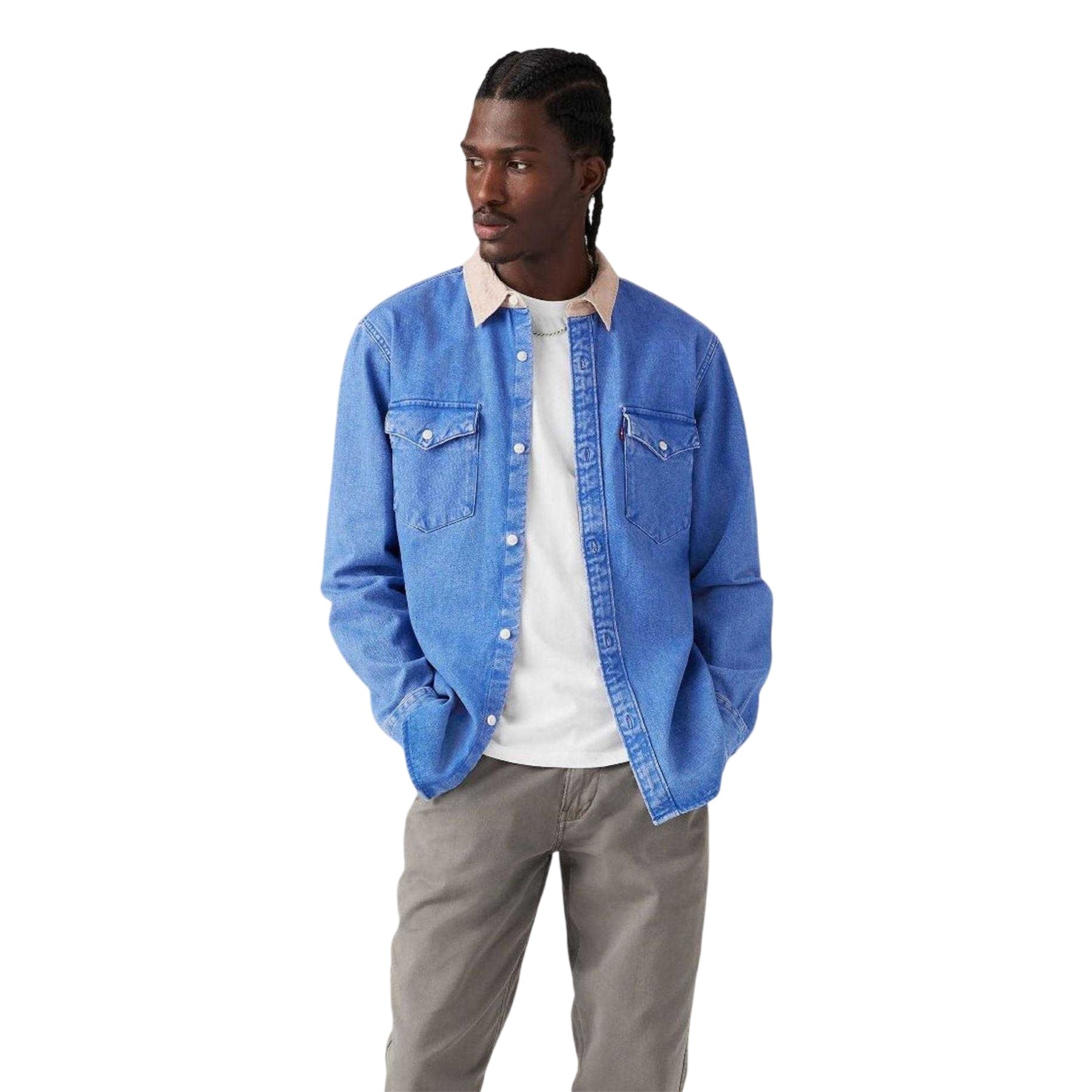 Vintage Blue Wash - Side - Levis Mens Western Denim Contrast Collar Overshirt