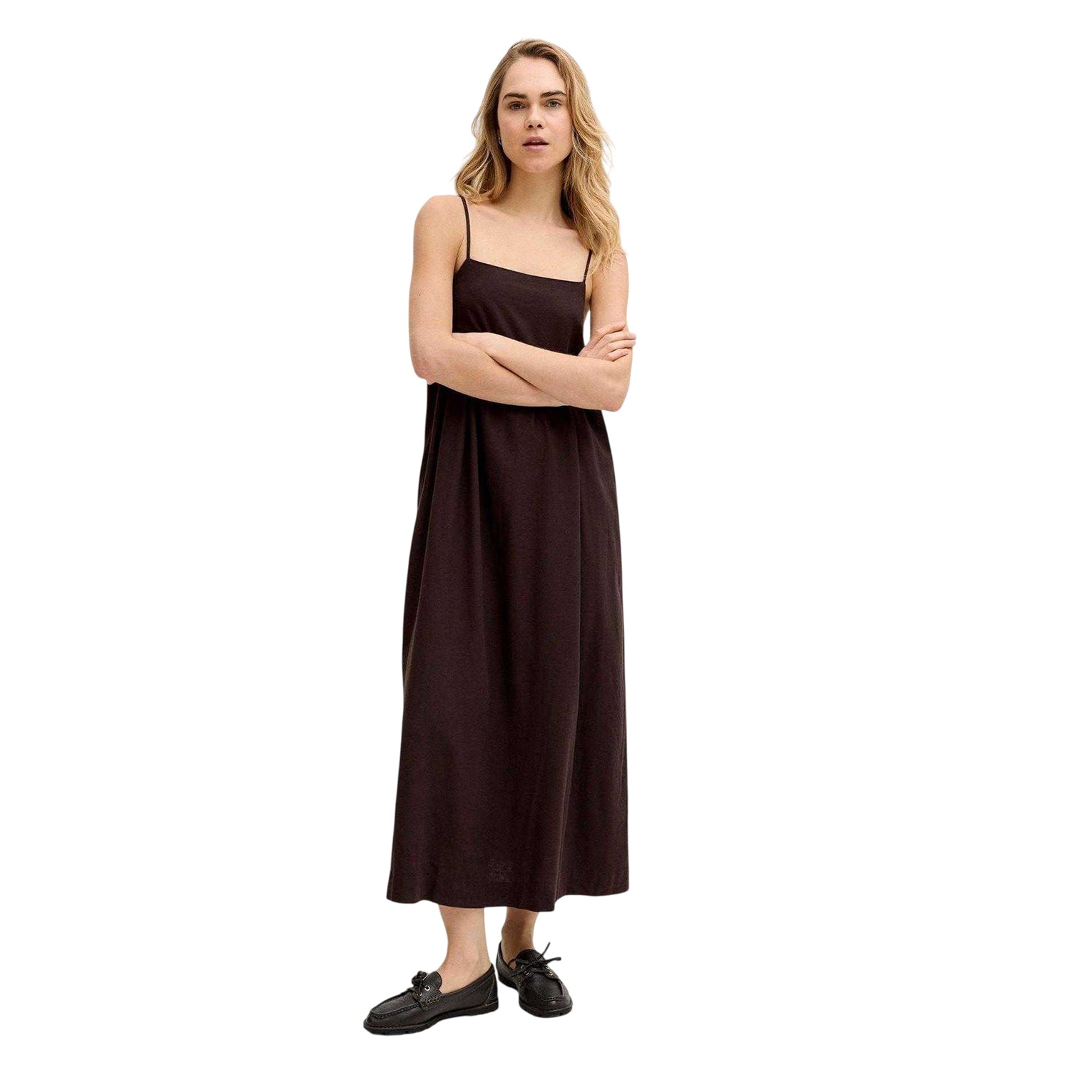 Brown - Side - JJXX Womens-Ladies Linen Blend Maxi Dress