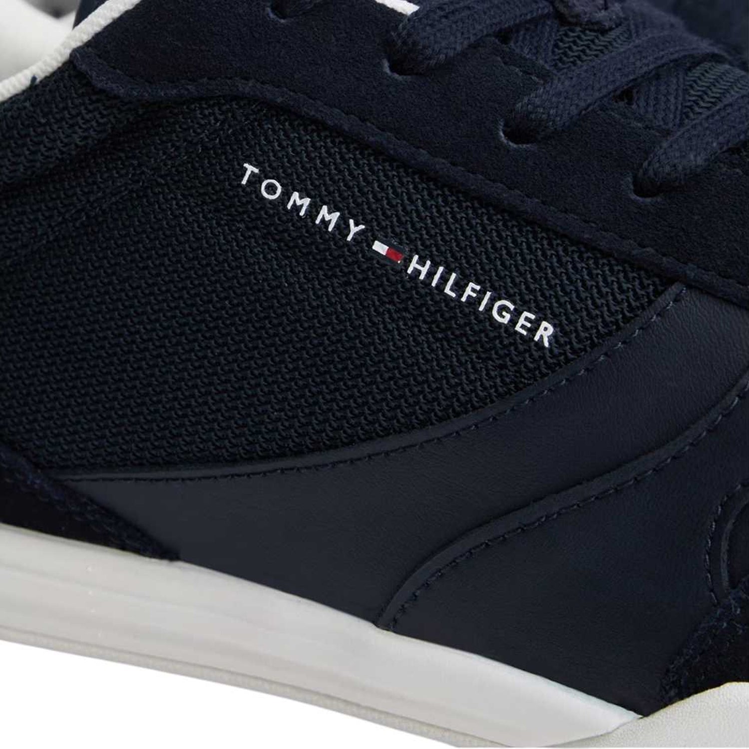 Navy-White - Side - Tommy Hilfiger Mens Lopro Leather Trainers