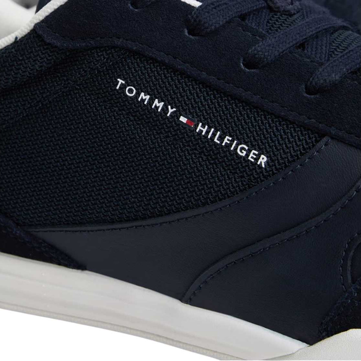 Navy-White - Side - Tommy Hilfiger Mens Lopro Leather Trainers
