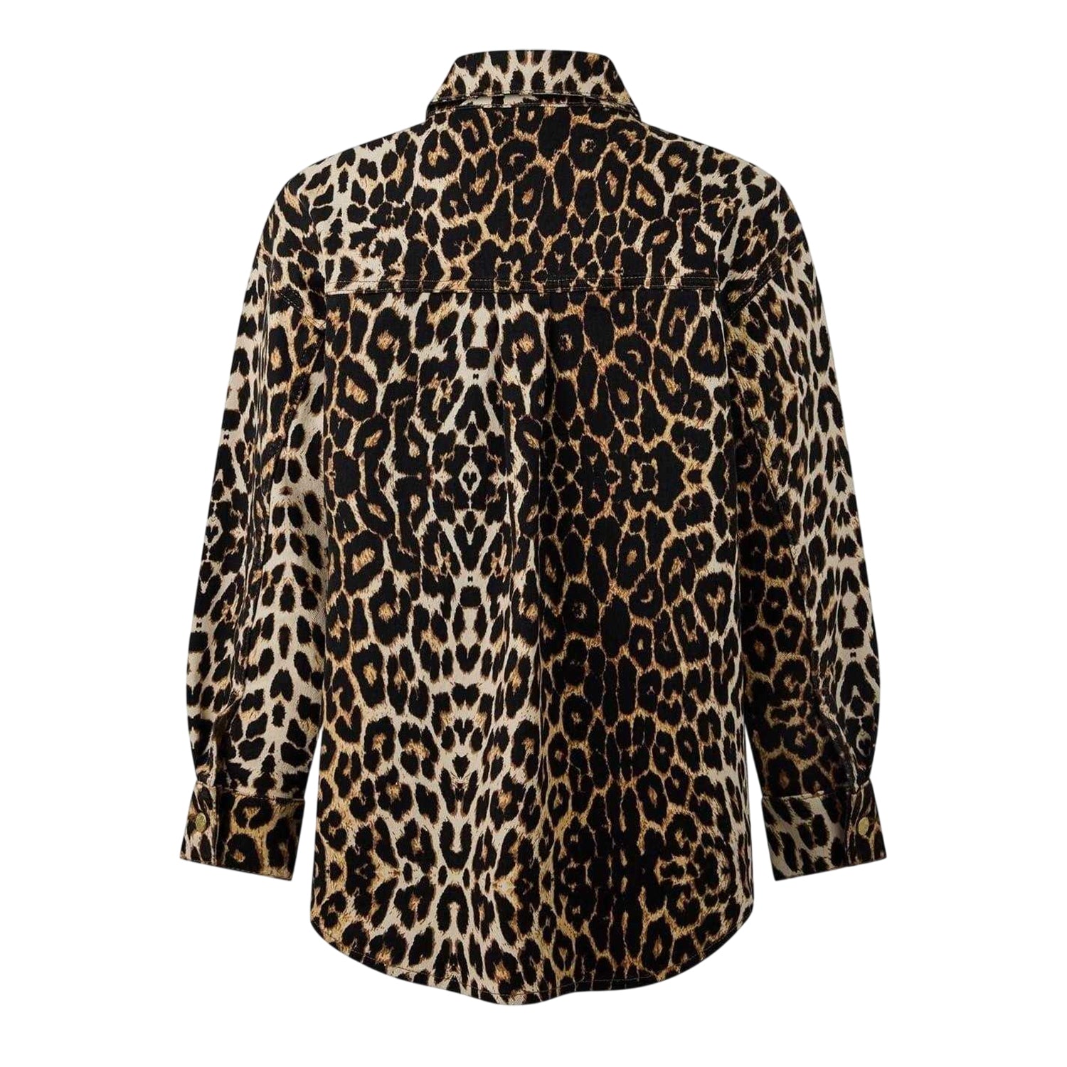 Brown-Black - Back - Biba Womens-Ladies Leopard Print Denim Long-Sleeved Shirt