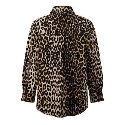 Brown-Black - Back - Biba Womens-Ladies Leopard Print Denim Long-Sleeved Shirt