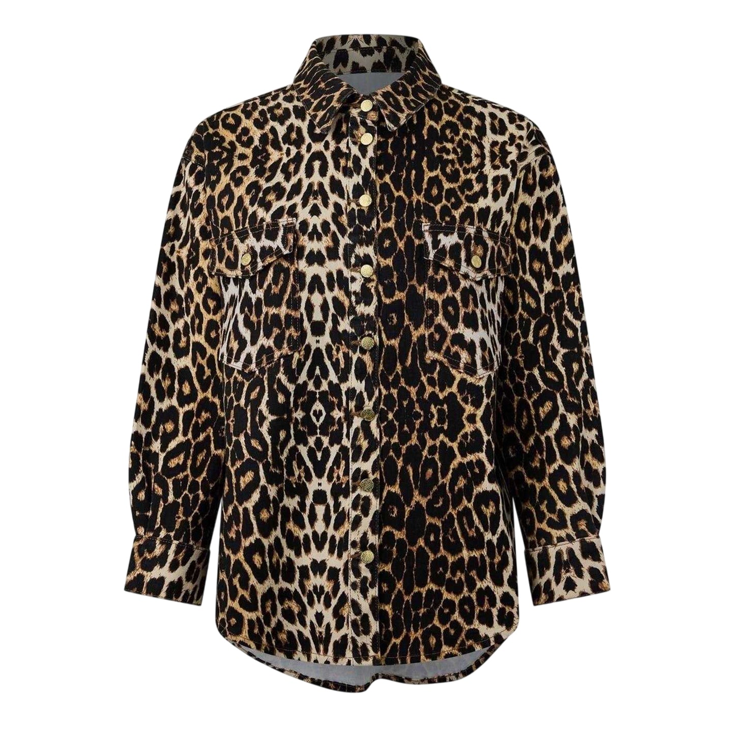 Brown-Black - Front - Biba Womens-Ladies Leopard Print Denim Long-Sleeved Shirt