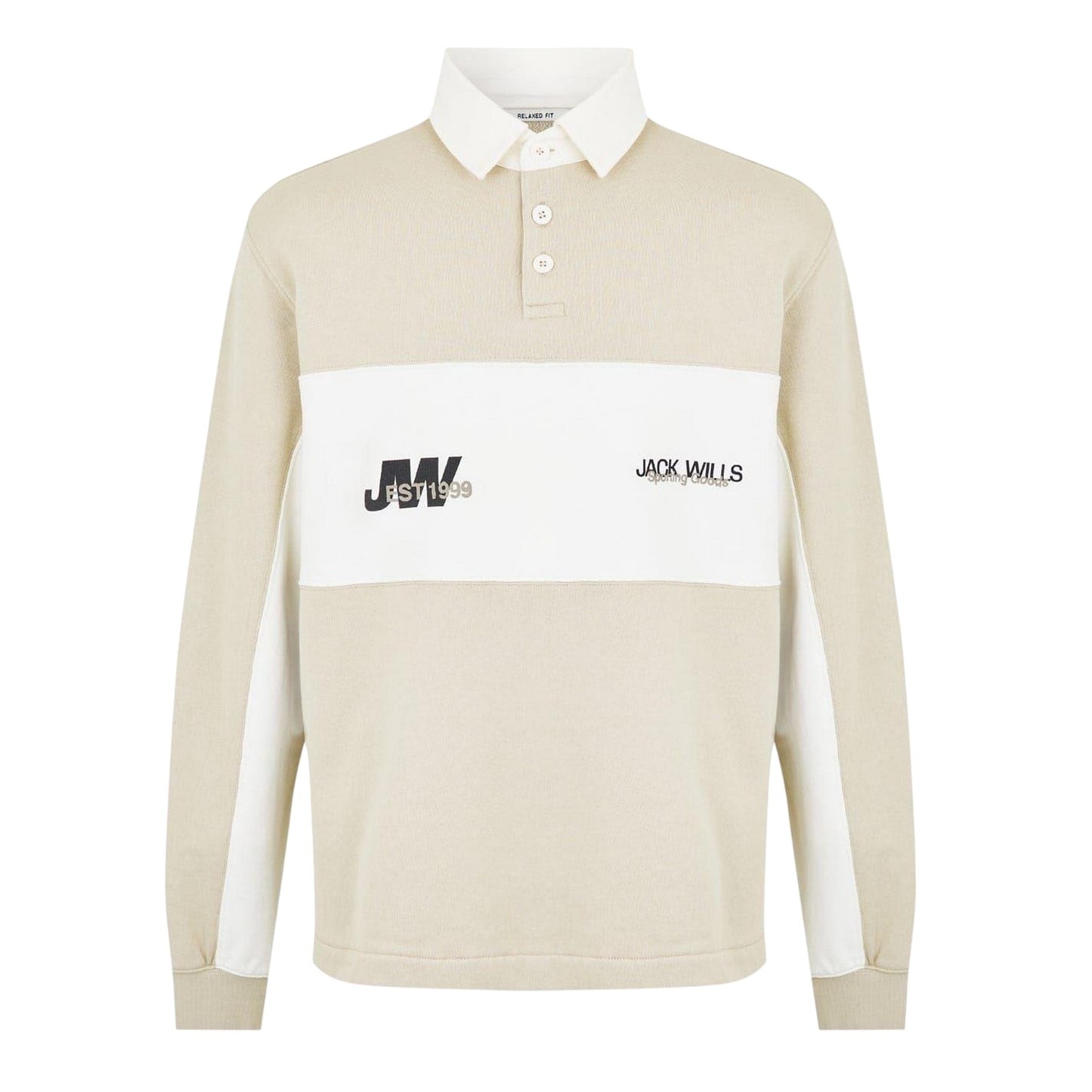 Putty - Front - Jack Wills Mens Logo Relaxed Fit Rugby Shirt