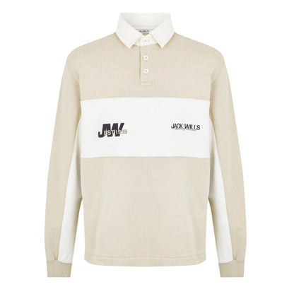 Putty - Front - Jack Wills Mens Logo Relaxed Fit Rugby Shirt