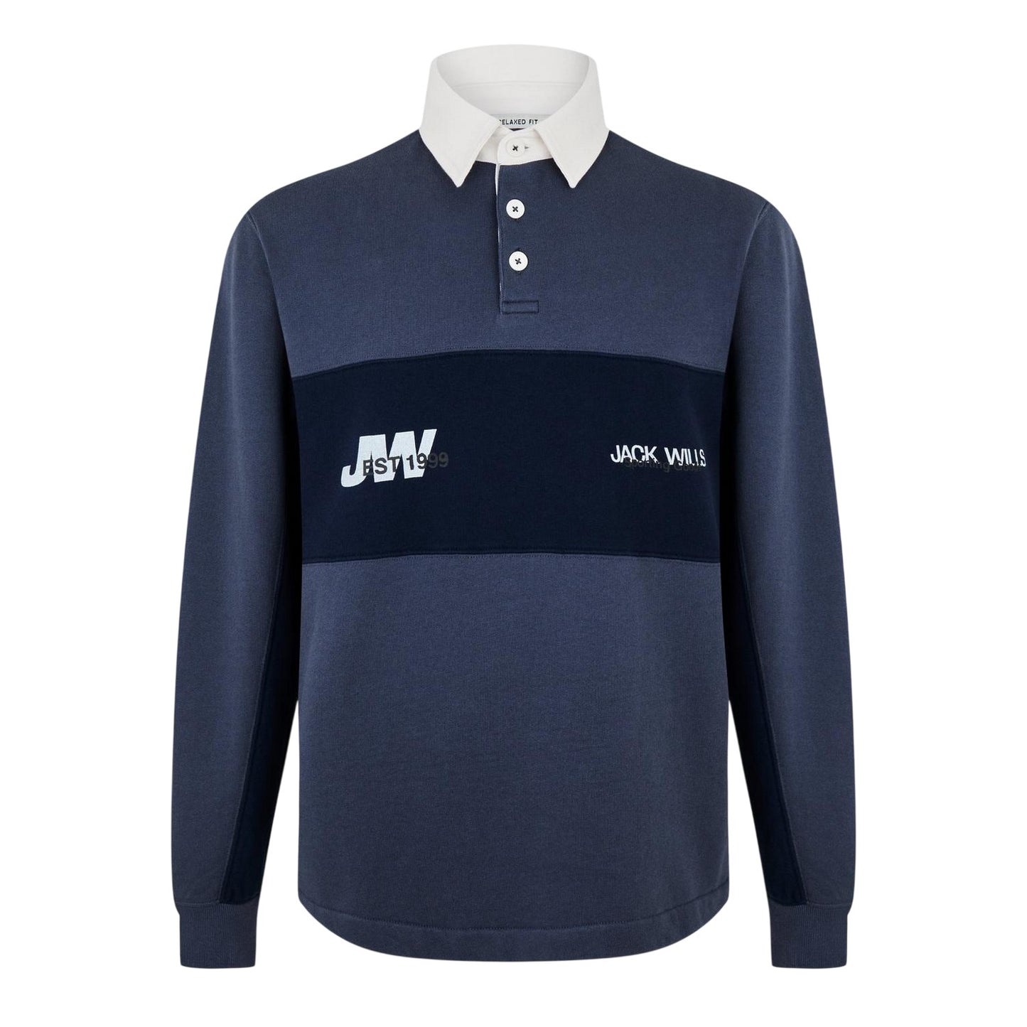 Night Sky - Front - Jack Wills Mens Logo Relaxed Fit Rugby Shirt