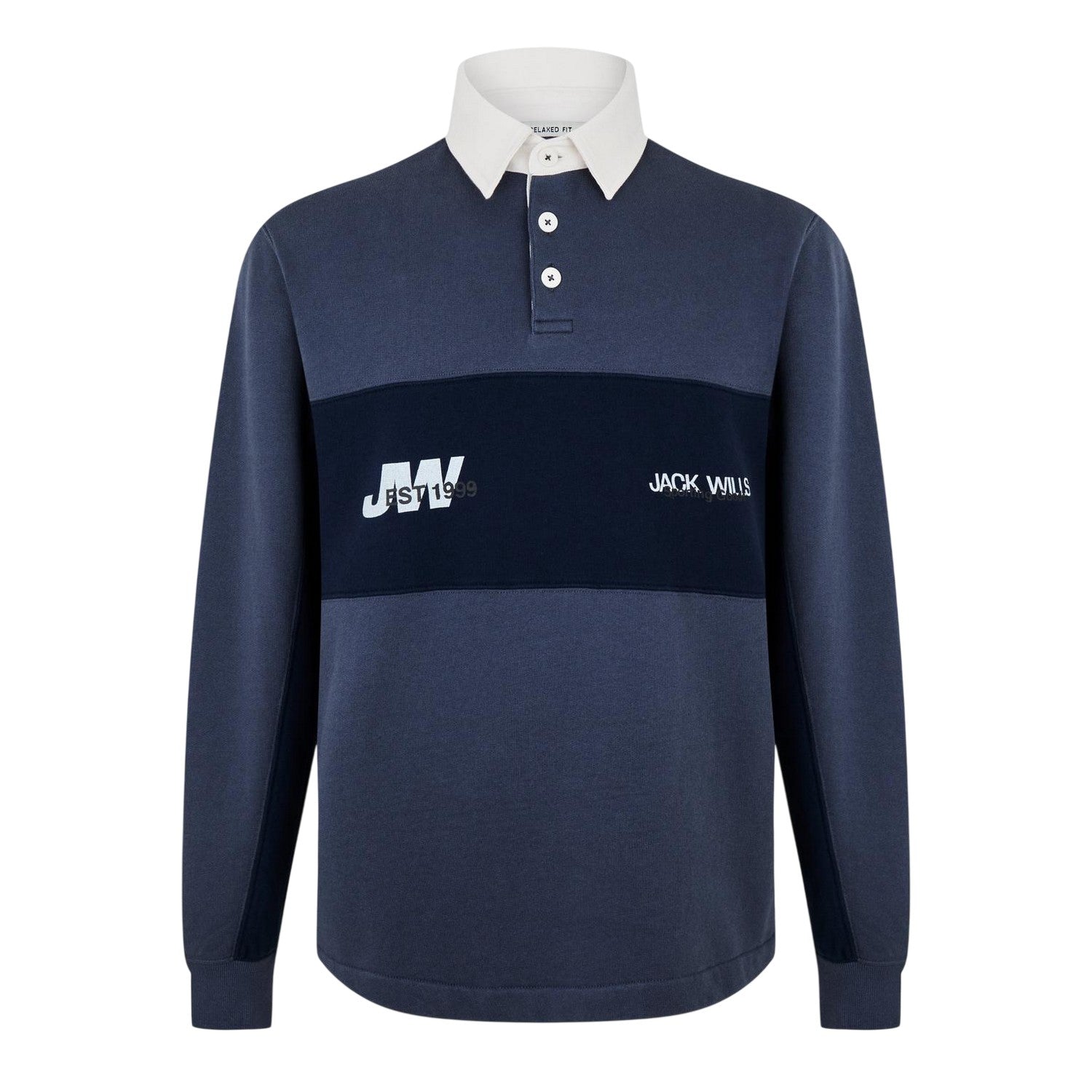 Night Sky - Front - Jack Wills Mens Logo Relaxed Fit Rugby Shirt
