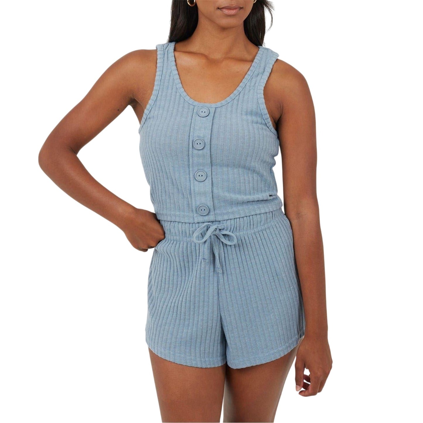 Citadel Blue - Front - Brave Soul Womens-Ladies Ribbed Loungewear Set