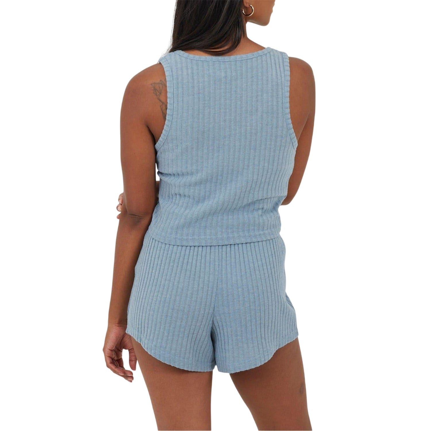 Citadel Blue - Back - Brave Soul Womens-Ladies Ribbed Loungewear Set