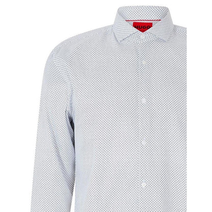 White - Side - Hugo Mens Microprint Oxford Long-Sleeved Formal Shirt