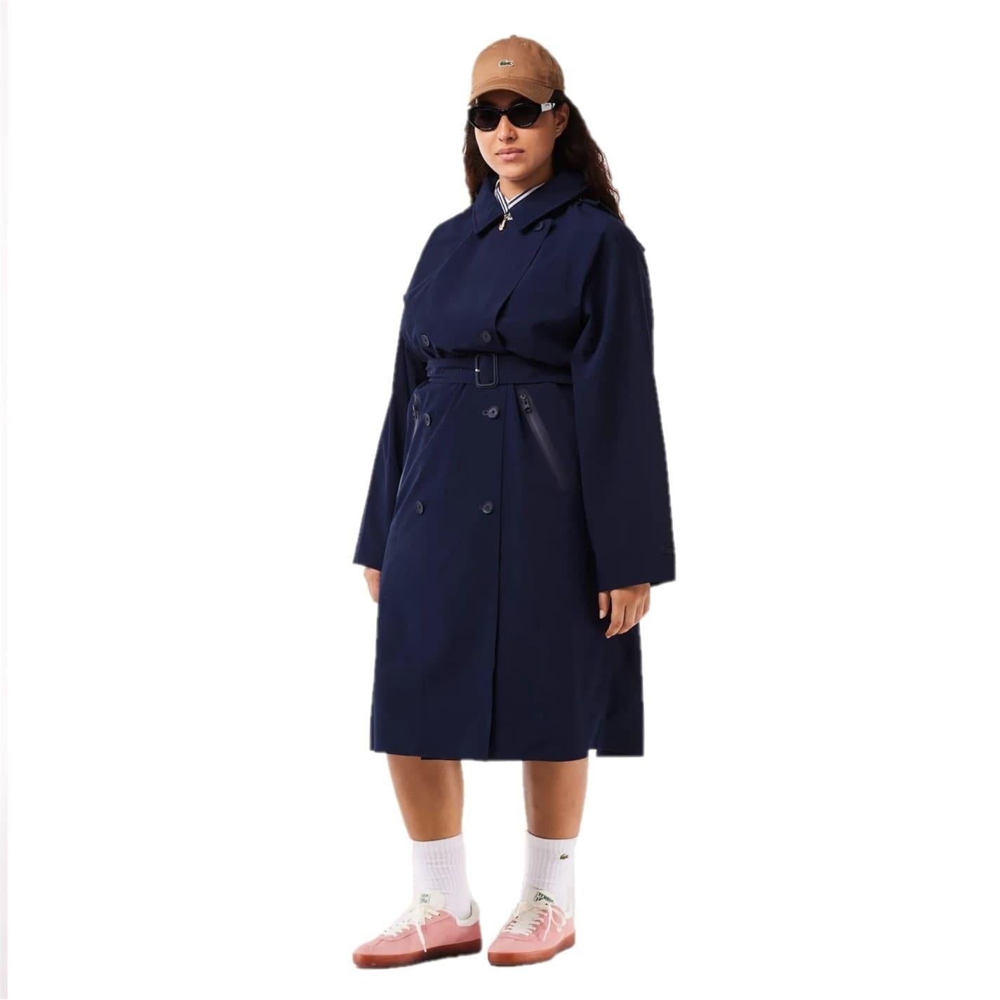 Navy Blue - Side - Lacoste Womens-Ladies Belted Trench Coat