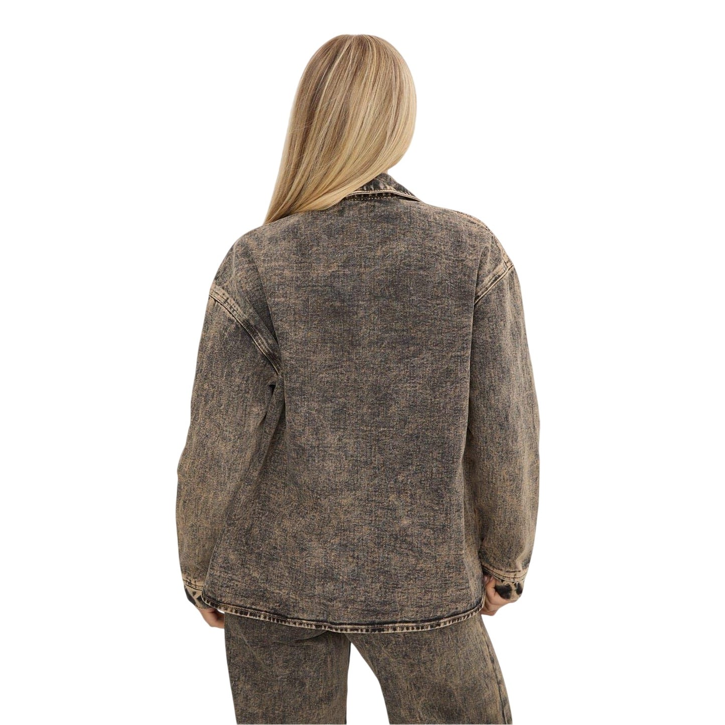 Brown - Back - I Saw It First Womens-Ladies Faded Washed Denim Shirt