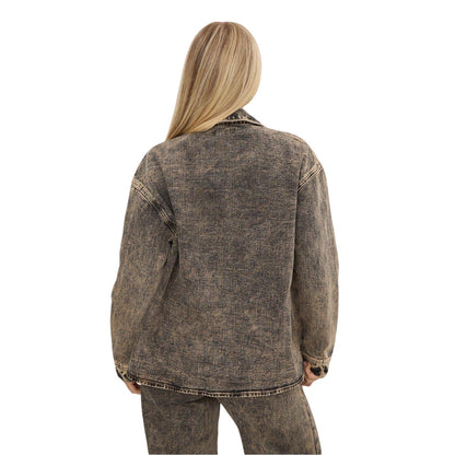Brown - Back - I Saw It First Womens-Ladies Faded Washed Denim Shirt
