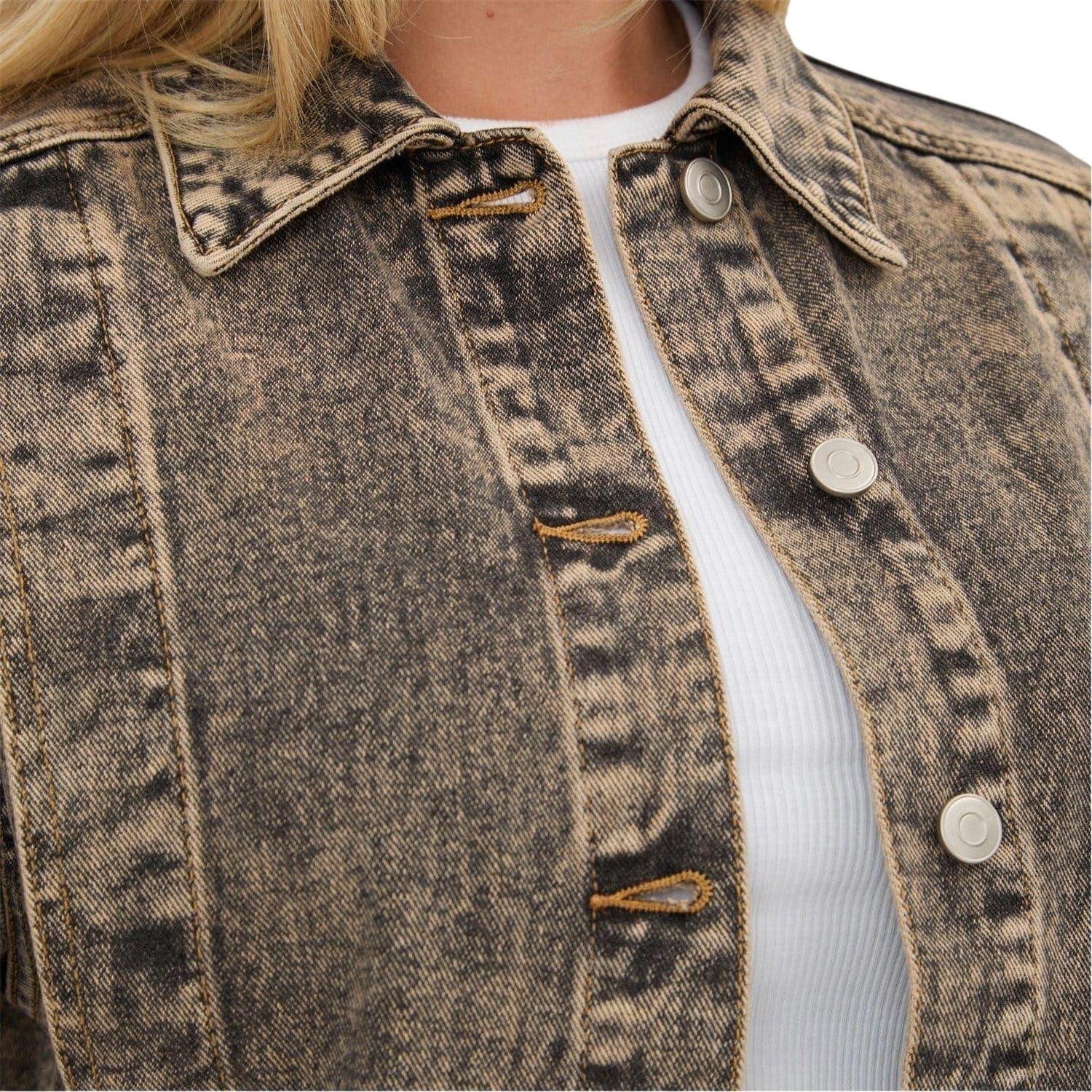 Brown - Side - I Saw It First Womens-Ladies Faded Washed Denim Shirt