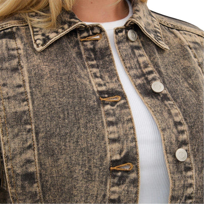 Brown - Side - I Saw It First Womens-Ladies Faded Washed Denim Shirt