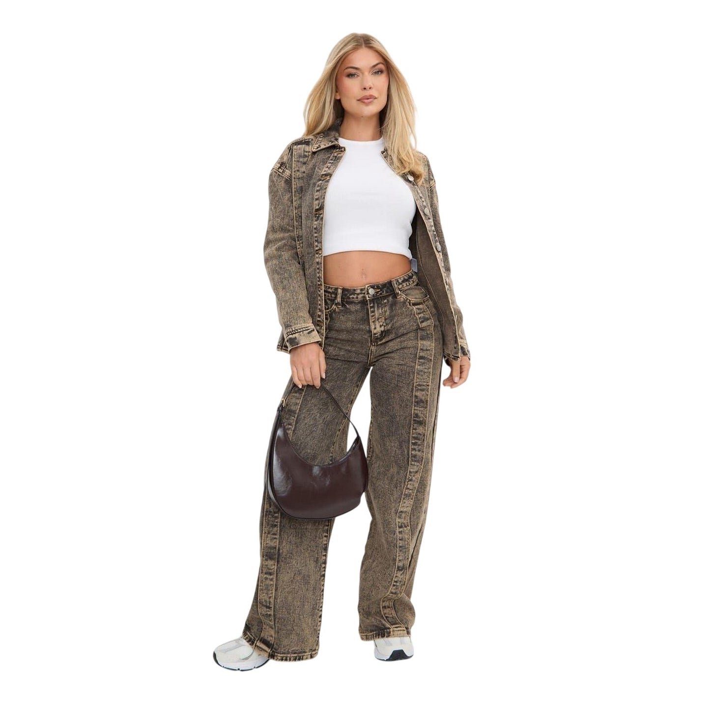 Brown - Lifestyle - I Saw It First Womens-Ladies Faded Washed Denim Shirt