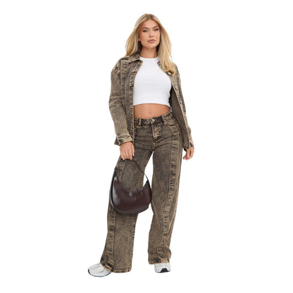 Brown - Lifestyle - I Saw It First Womens-Ladies Faded Washed Denim Shirt