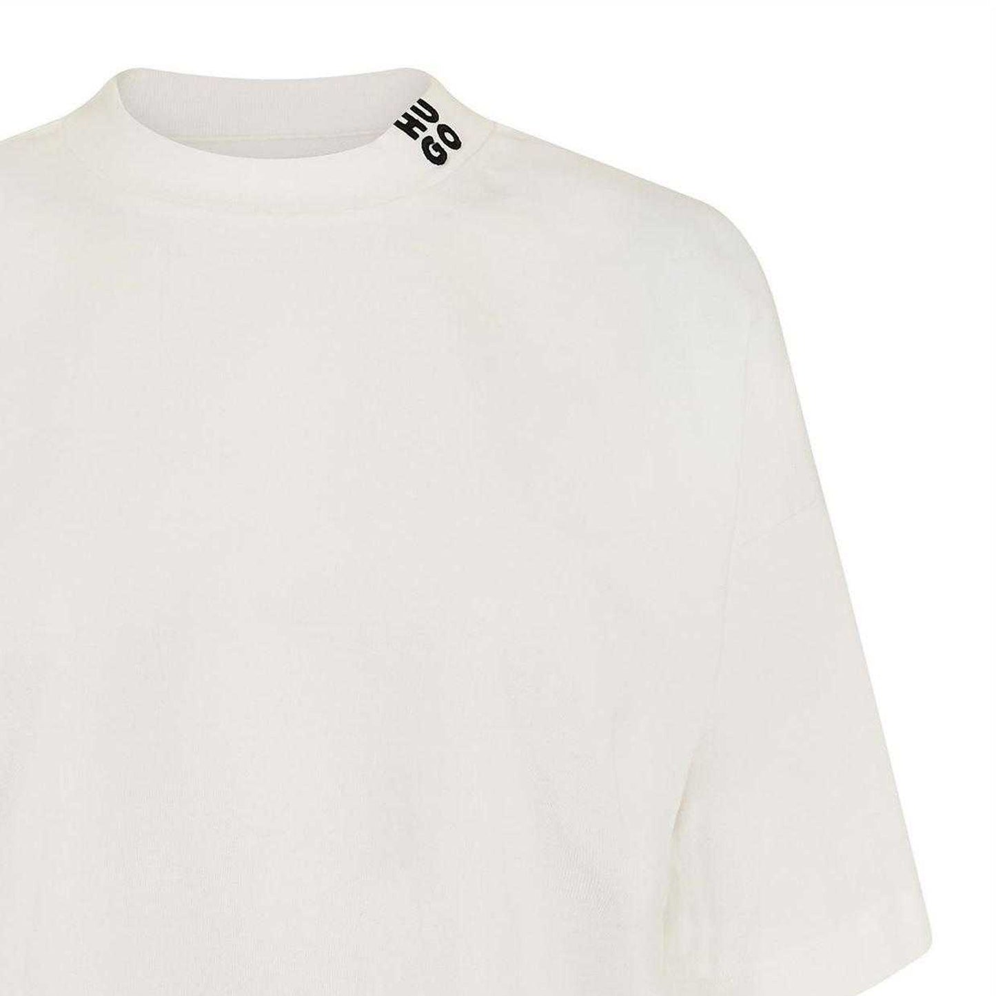 White - Side - Hugo Womens-Ladies Damelody Stacked Logo Crop T-Shirt