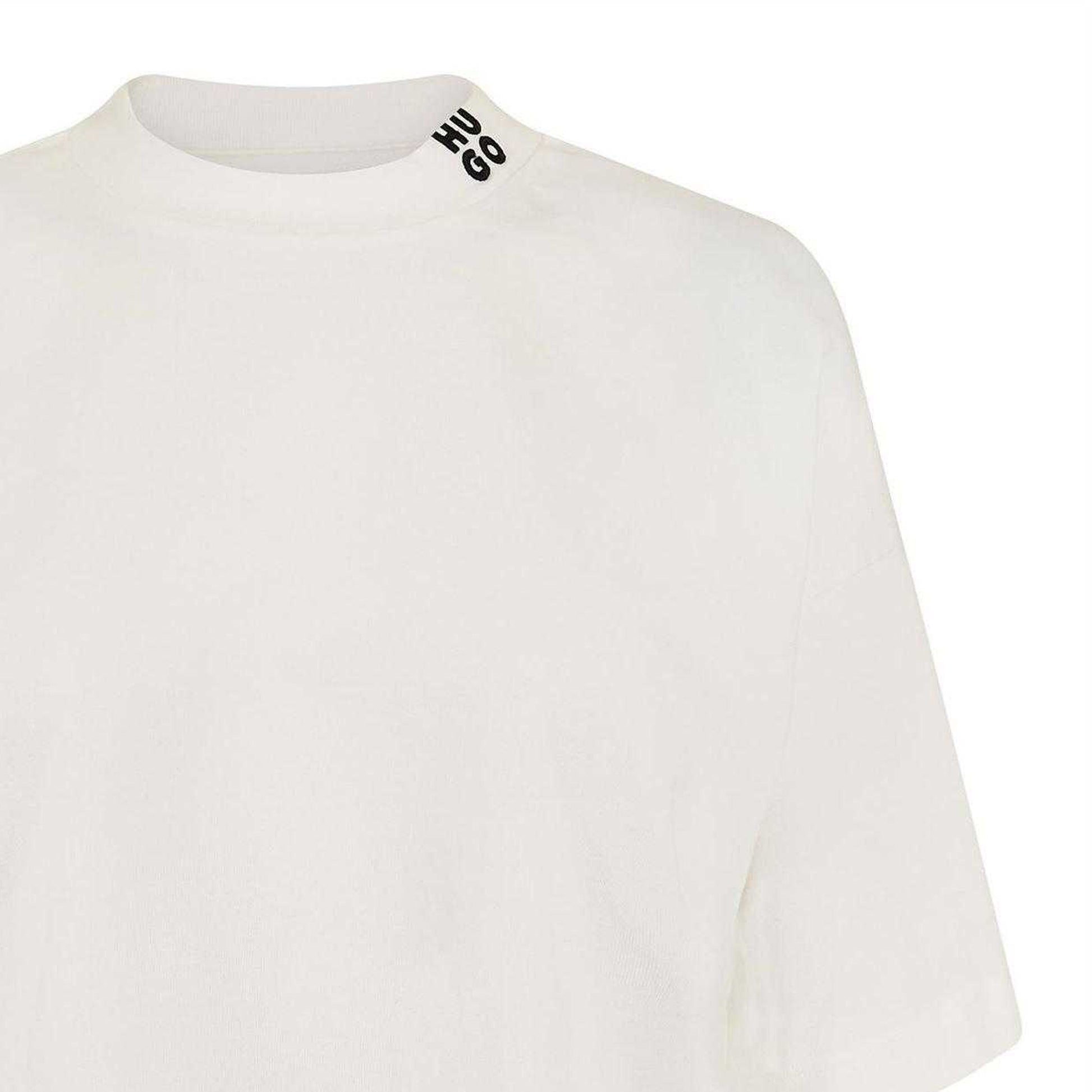 White - Side - Hugo Womens-Ladies Damelody Stacked Logo Crop T-Shirt