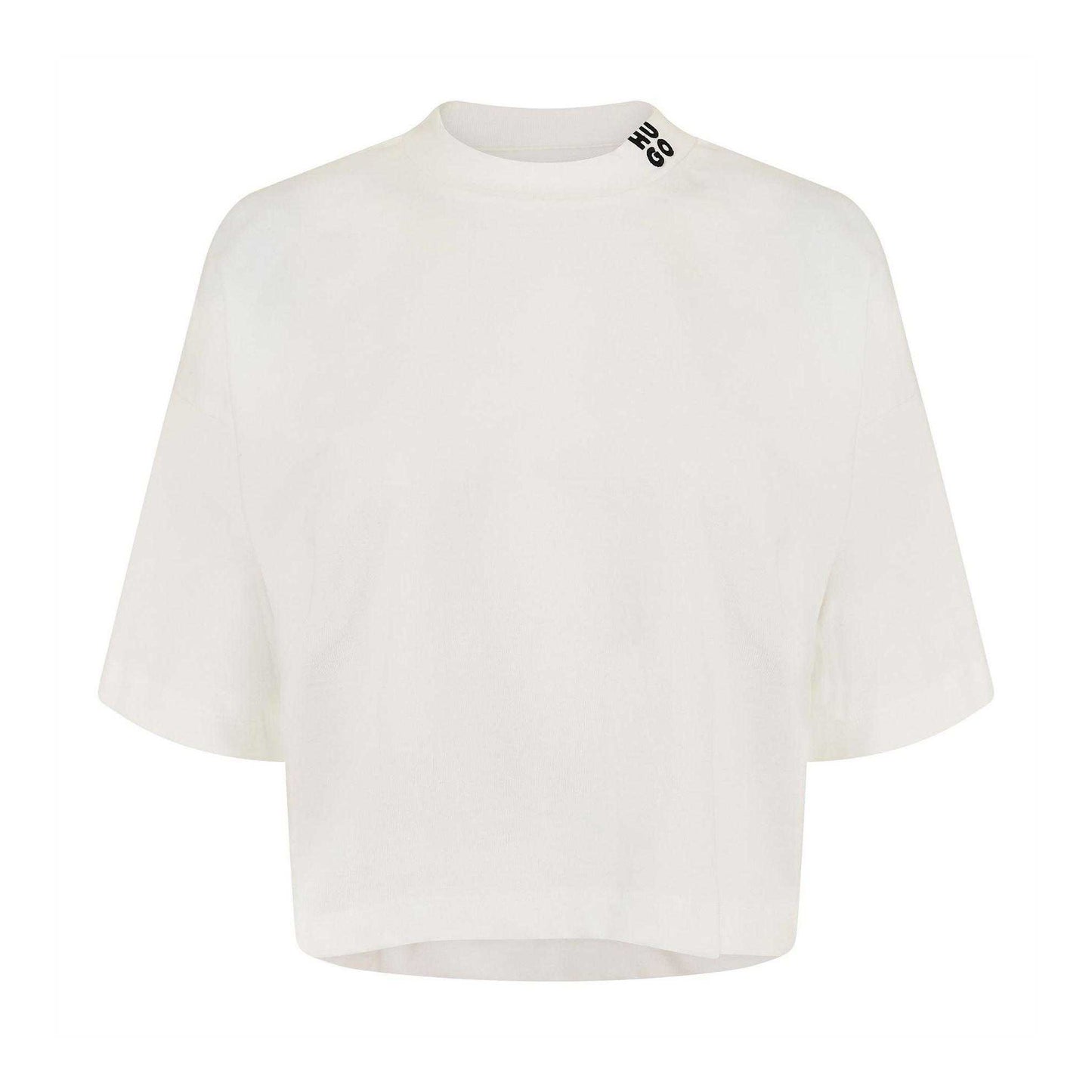 White - Front - Hugo Womens-Ladies Damelody Stacked Logo Crop T-Shirt