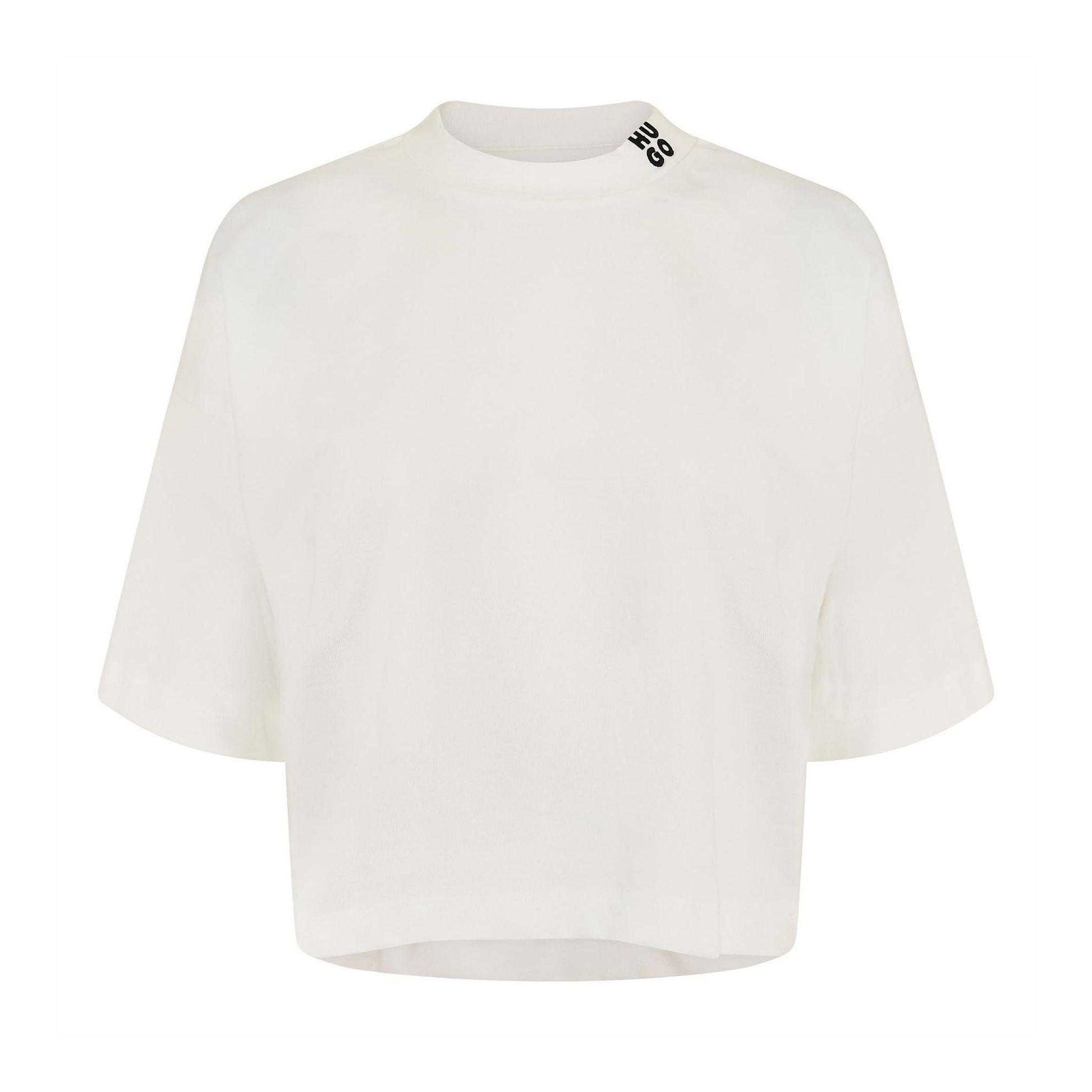 White - Front - Hugo Womens-Ladies Damelody Stacked Logo Crop T-Shirt