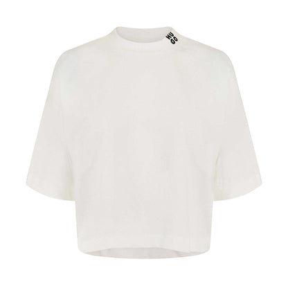 White - Front - Hugo Womens-Ladies Damelody Stacked Logo Crop T-Shirt