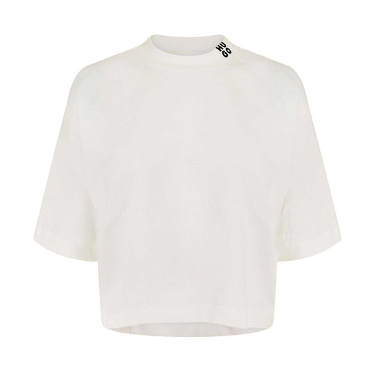 White - Front - Hugo Womens-Ladies Damelody Stacked Logo Crop T-Shirt