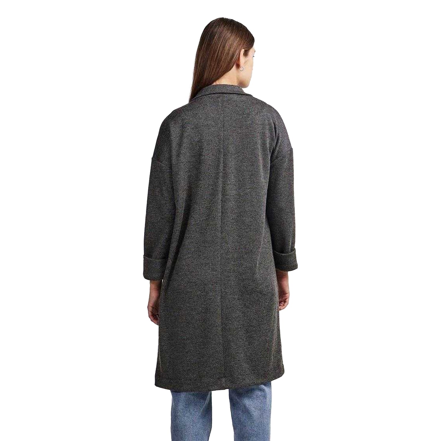 Dark Grey - Back - Pieces Womens-Ladies Notch Neck Relaxed Fit Coat