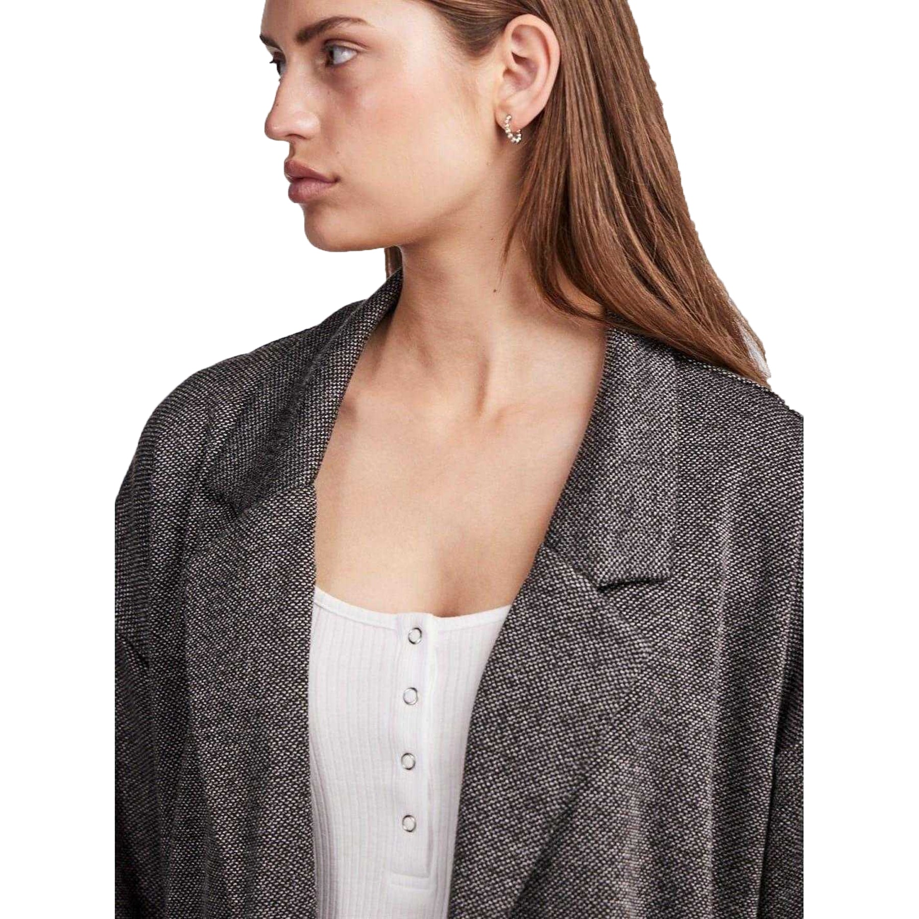 Dark Grey - Side - Pieces Womens-Ladies Notch Neck Relaxed Fit Coat
