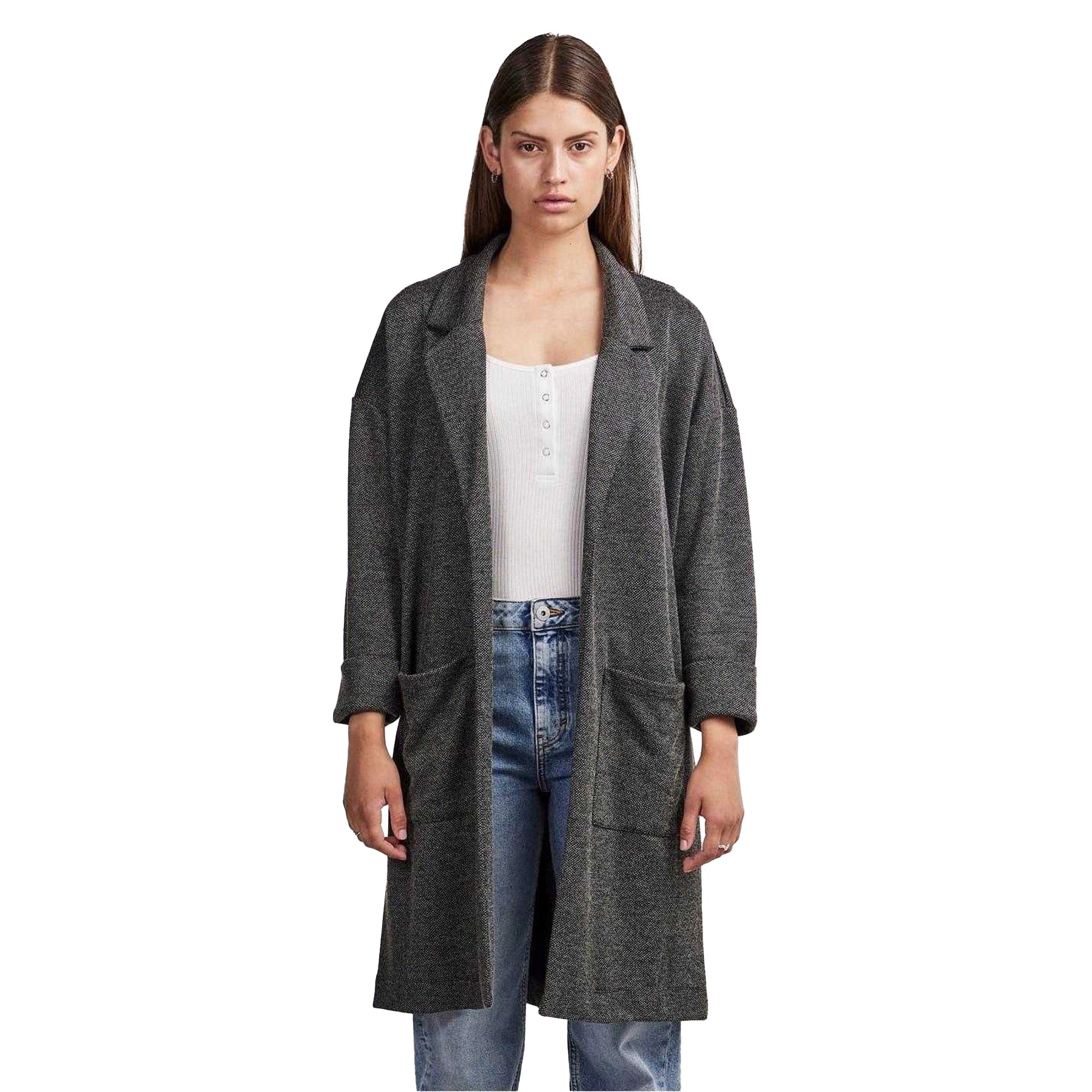Dark Grey - Lifestyle - Pieces Womens-Ladies Notch Neck Relaxed Fit Coat
