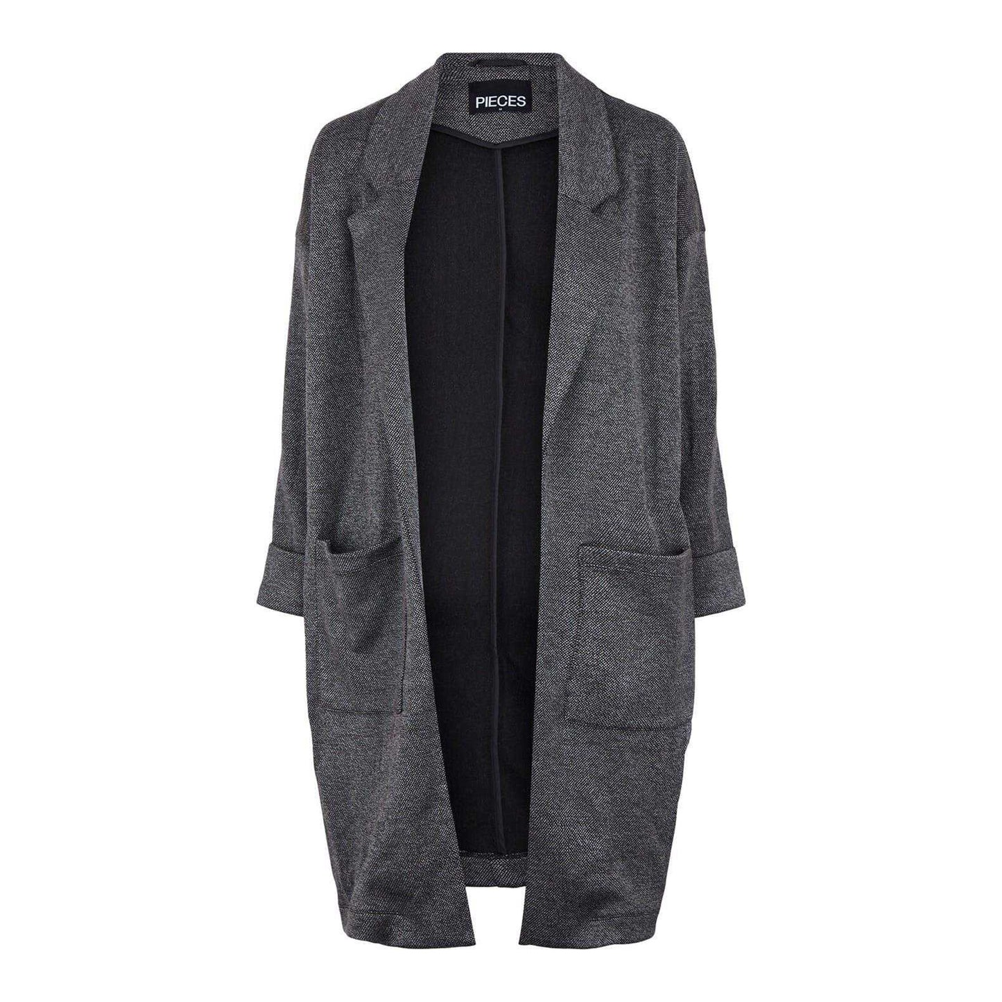 Dark Grey - Front - Pieces Womens-Ladies Notch Neck Relaxed Fit Coat